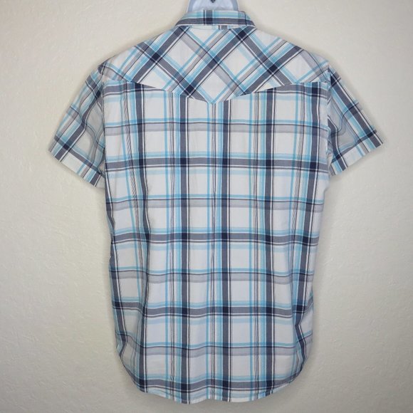 H&M* Men's Short Sleeve Snap Down Curved Hem Double Chest Pocket Shirt~ XL - Picture 2 of 12